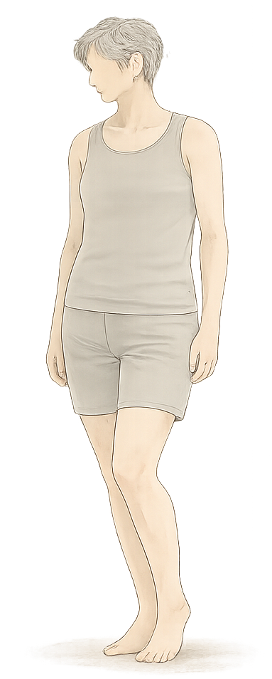 Androgyne Person mittleren Alters als Illustration zu Sexualität, Intimität und Körpererleben